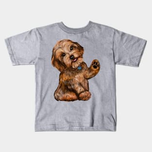 Cavapoochon Cavapoo Cavoodle  Black and Tan tilted head and wave- cute cavalier King Charles spaniel Bichon frise Kids T-Shirt